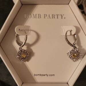 Bomb Party Silver and Yellow Crystal Earrings